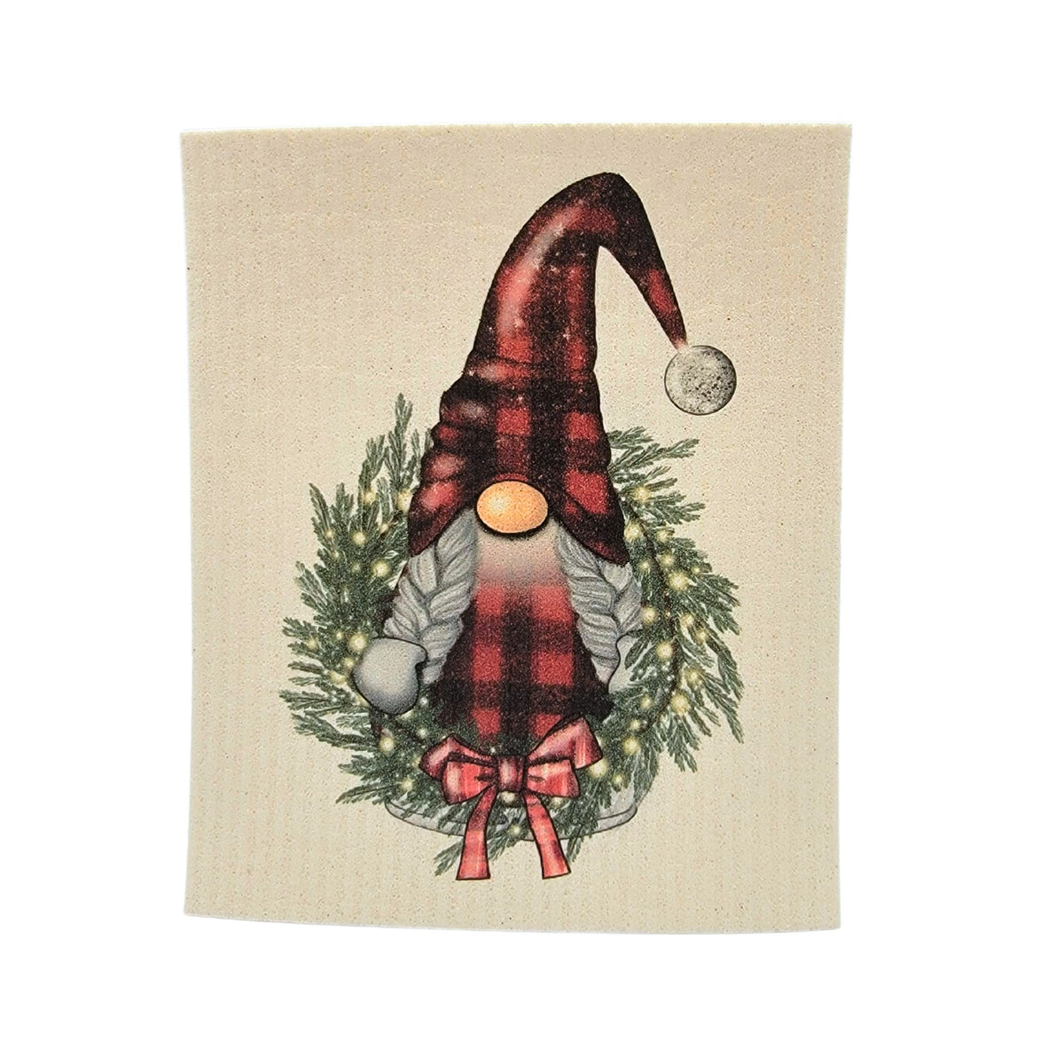Gnome Christmas Wreath Swedish Dishcloth - Christmas Decor ( 4 Per Pack - $2.55 Ea.)
