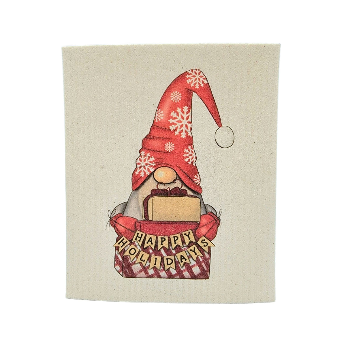 Happy Holidays Gnome Swedish Dishcloth - Christmas Decor ( 4 Per Pack - $2.55 Ea.)