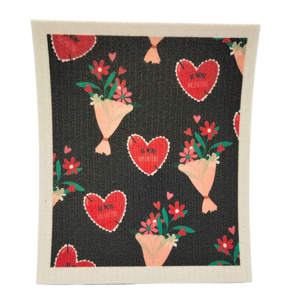 Be Mine, Valentine Flowers Swedish Dishcloth Valentines Day ( 4 Per Pack - $2.55 Ea.)