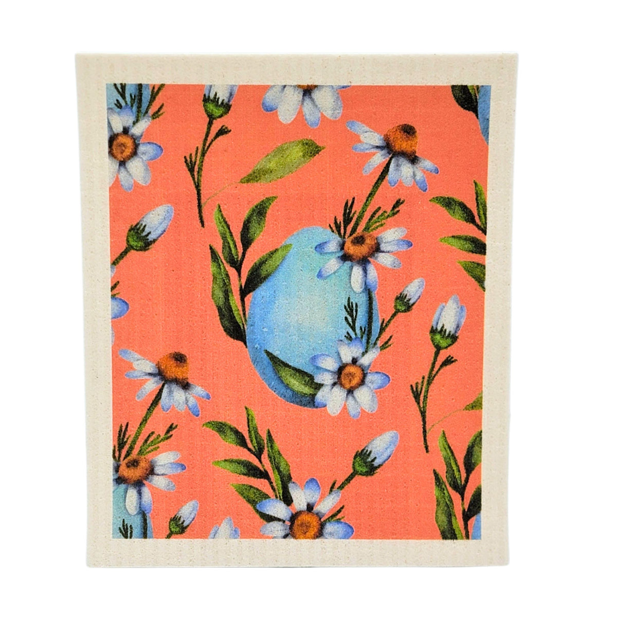 Tiffany Blue Easter Egg & Flowers Dishcloth - Easter Decor ( 4 Per Pack - $2.55 Ea.)