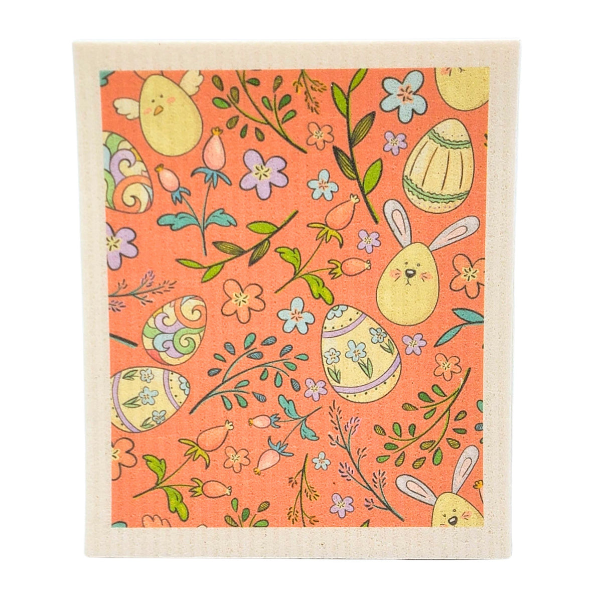 Coral Easter Eggs Swedish Dishcloth - Easter Decor ( 4 Per Pack - $2.55 Ea.)