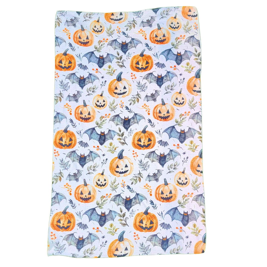Fall Pumpkins With Halloween Bat Waffle (Pack Of 2 - $6.95 Ea. Towel) - WFL003