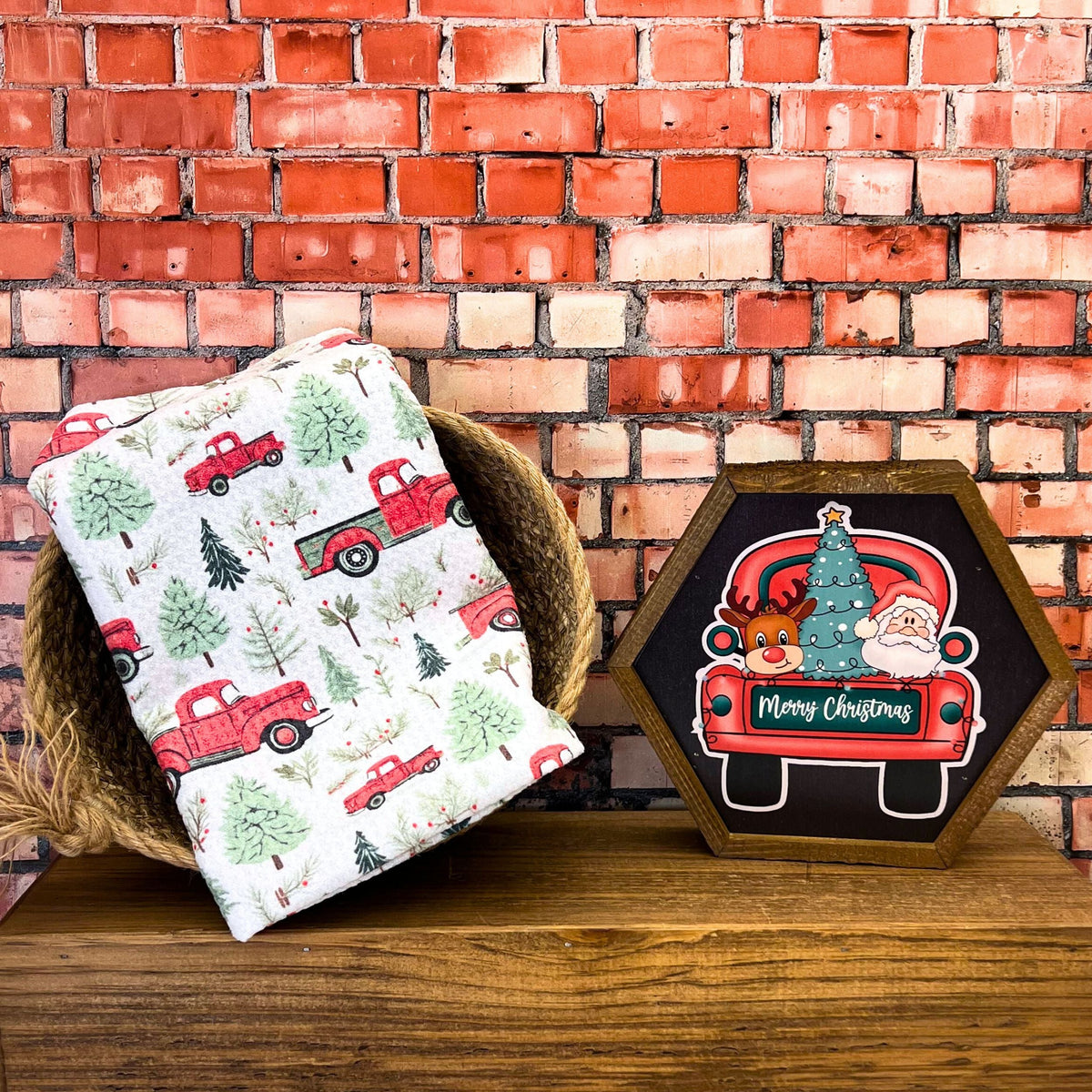 Red Christmas Truck With Tree (Pack Of 2 - $6.95 Ea. Towel) - WFL042