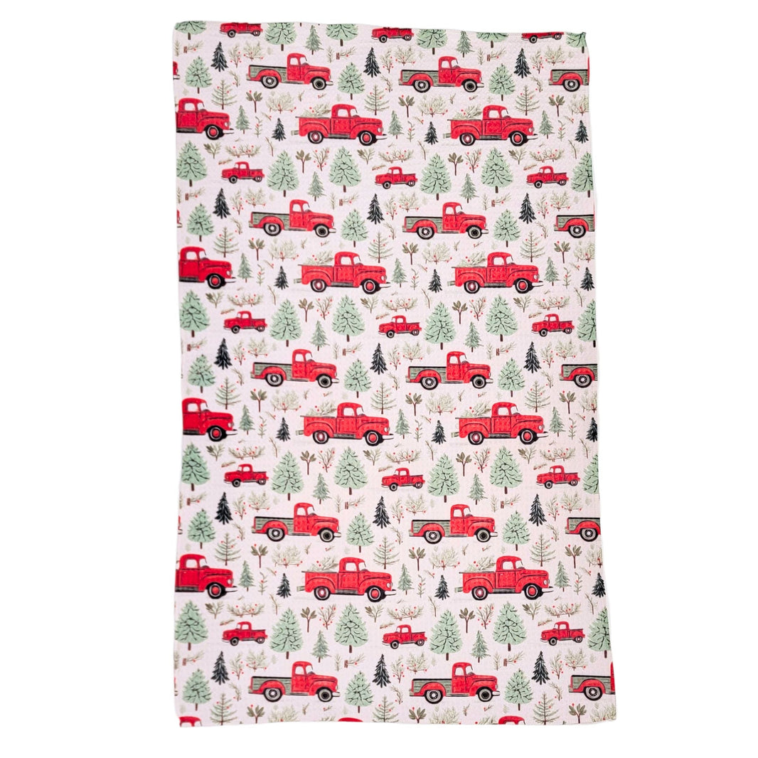 Red Christmas Truck With Tree (Pack Of 2 - $6.95 Ea. Towel) - WFL042