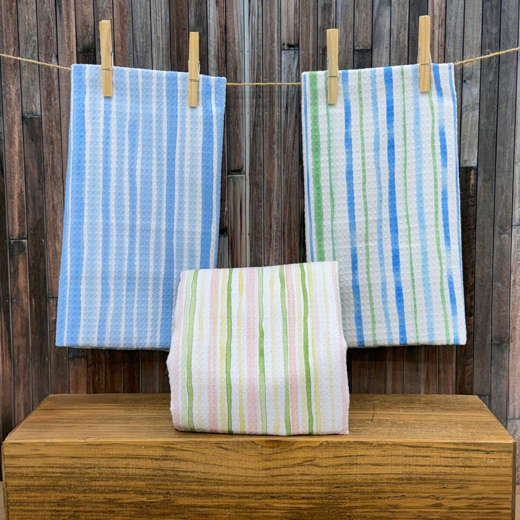 Farmhouse Striped Kitchen Waffle Weave Towels (Pack Of 2 - $6.95 Ea. Towel) - WFL182