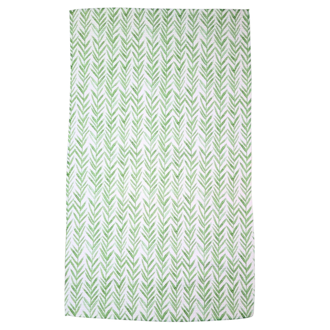 Sage Leaves Stripes Waffle Kitchen Tea Towels (Pack Of 2 - $6.95 Ea. Towel) - WFL196