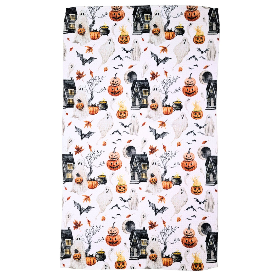 Haunted House Trick or Treat Waffle Kitchen Tea Towels (Pack Of 2 - $6.95 Ea. Towel) - WFL210