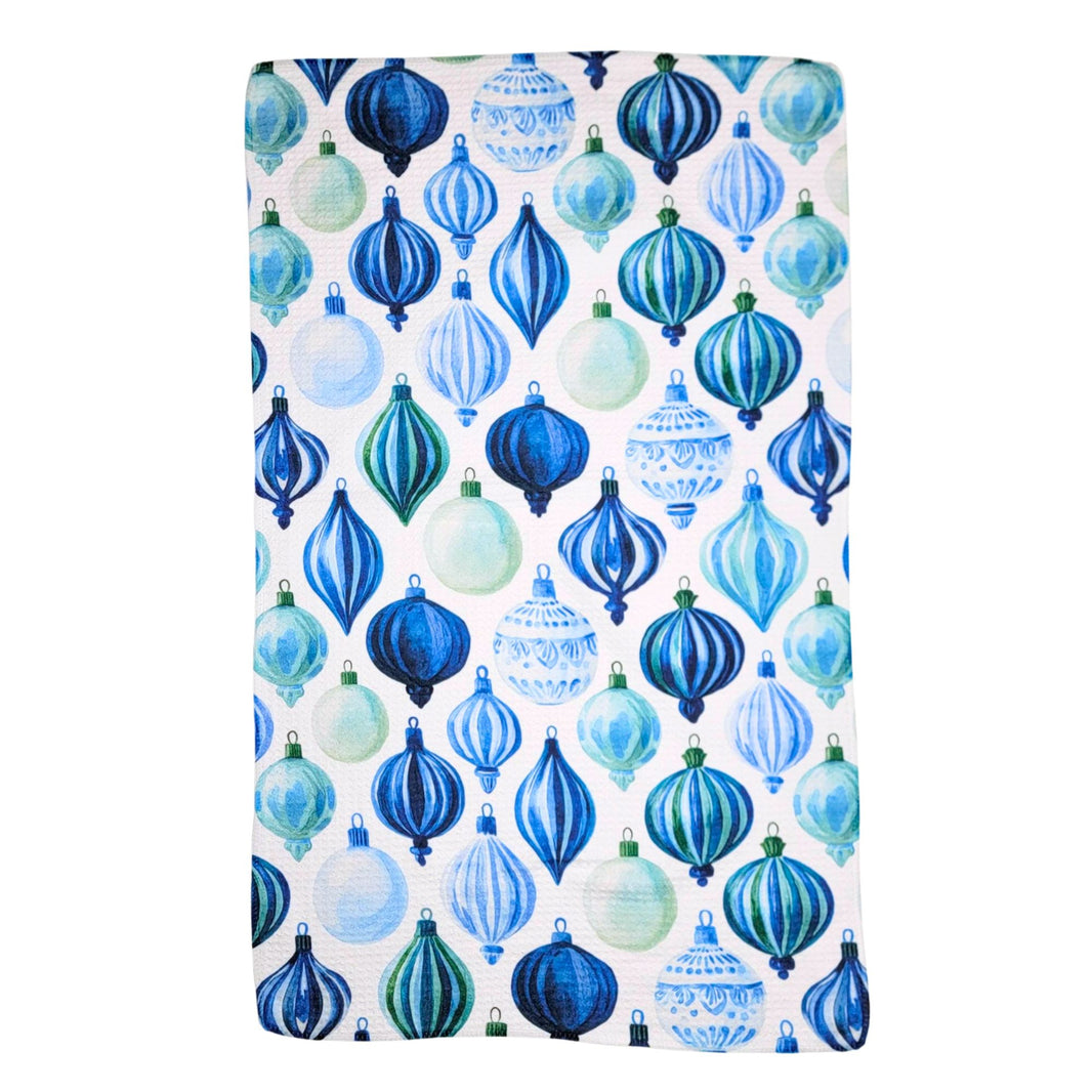 Blue Christmas Ornaments - Holiday Decor Waffle Tea Towels (Pack Of 2 - $6.95 Ea. Towel) - WFL215
