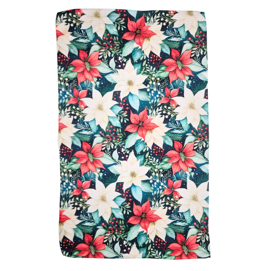 Poinsettia Christmas Garland - Holiday Decor Waffle Towels (Pack Of 2 - $6.95 Ea. Towel) - WFL217