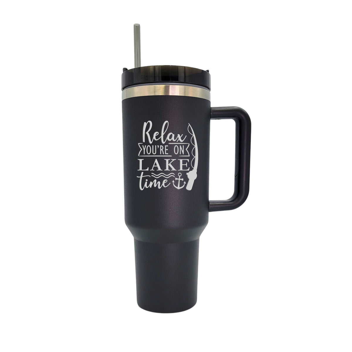 "Relax You're On Lake Time" 40 oz. Handled Tumbler(2 Tumblers Per Pack)