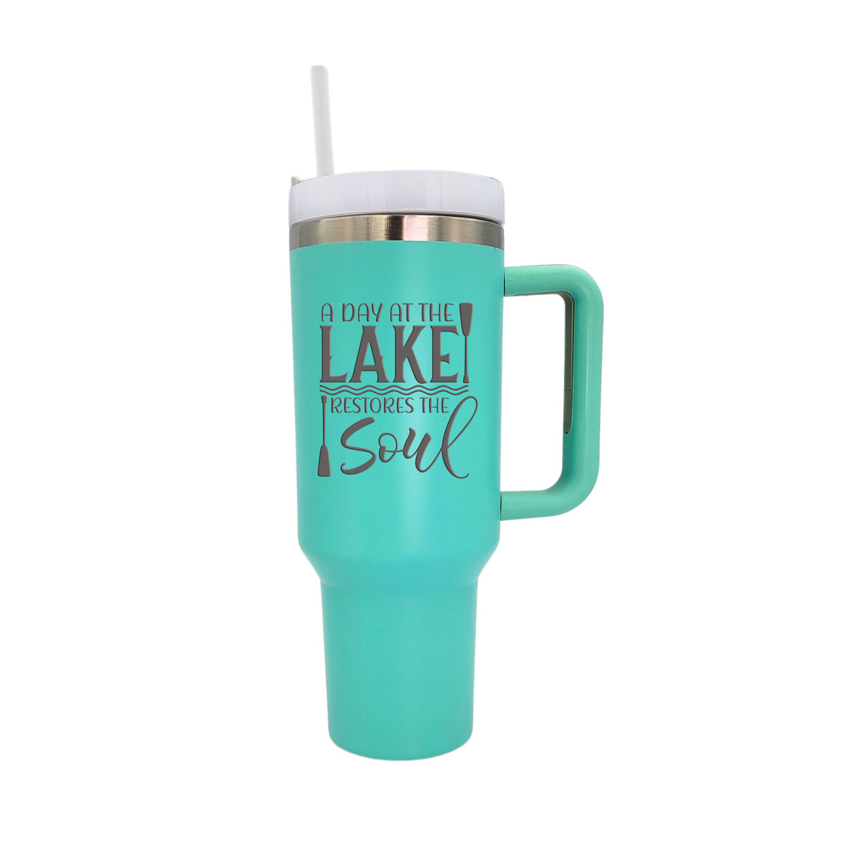 40 Oz. A Day At The Lake Engraved Handle Cup With Straw(2 Tumblers Per Pack)