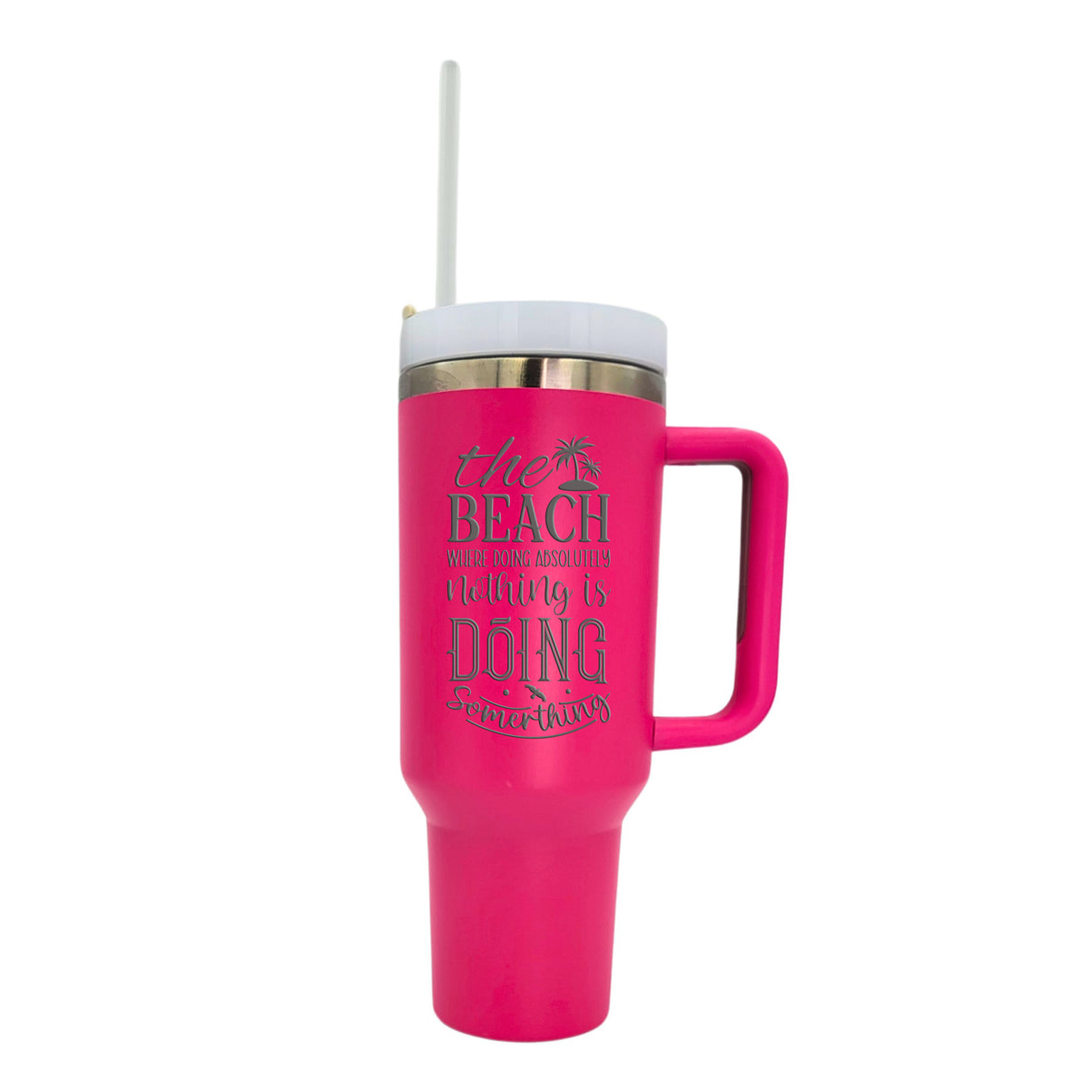 40 Oz. The Beach Engraved Handled Tumbler With Straw(2 Tumblers Per Pack)