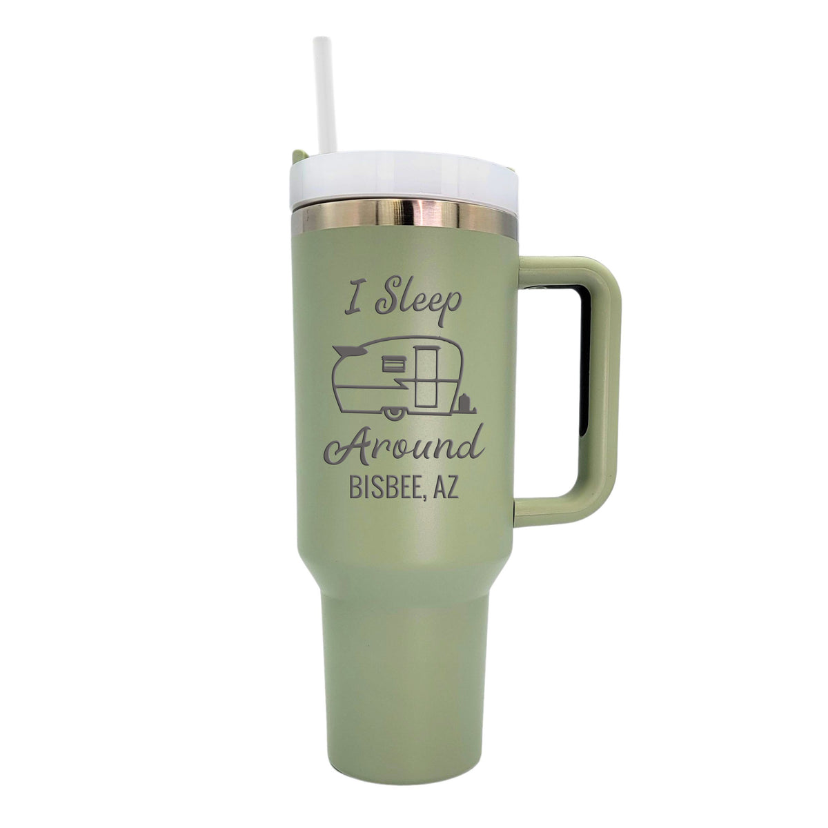 40 Oz. I Sleep Around Custom Handled Tumbler With Straw(2 Tumblers Per Pack)