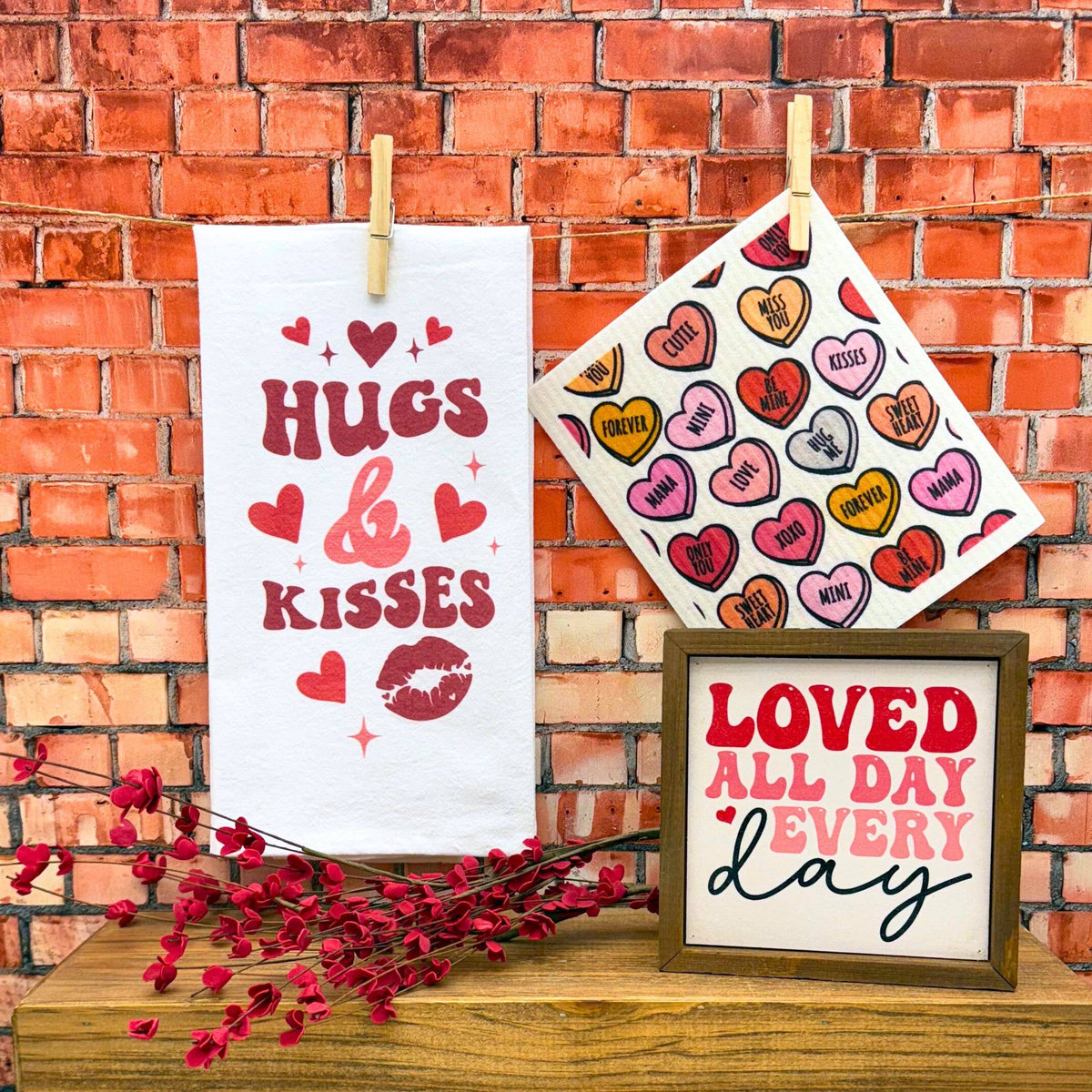 Hugs And Kisses Valentine's Day Tea Towel