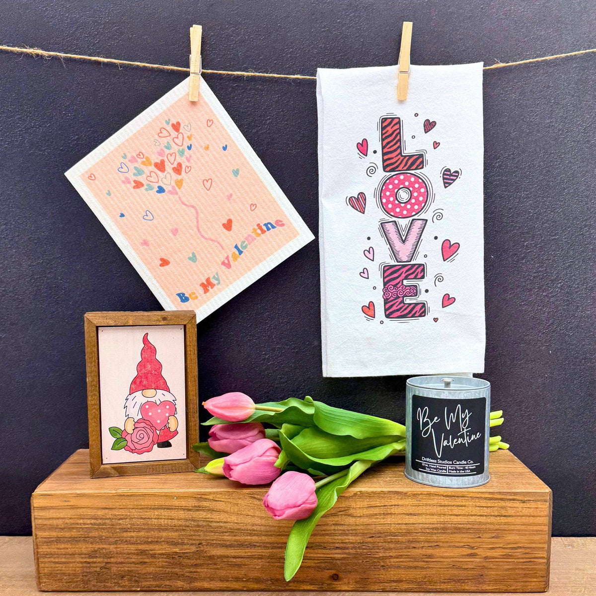 Vertical LOVE Hearts Valentine's Day Tea Towel