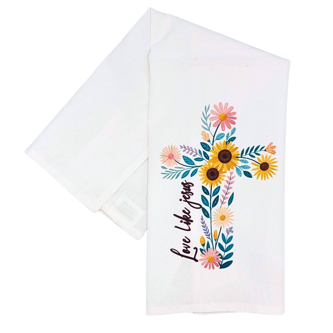 Love Like Jesus Floral Cross Tea Towel