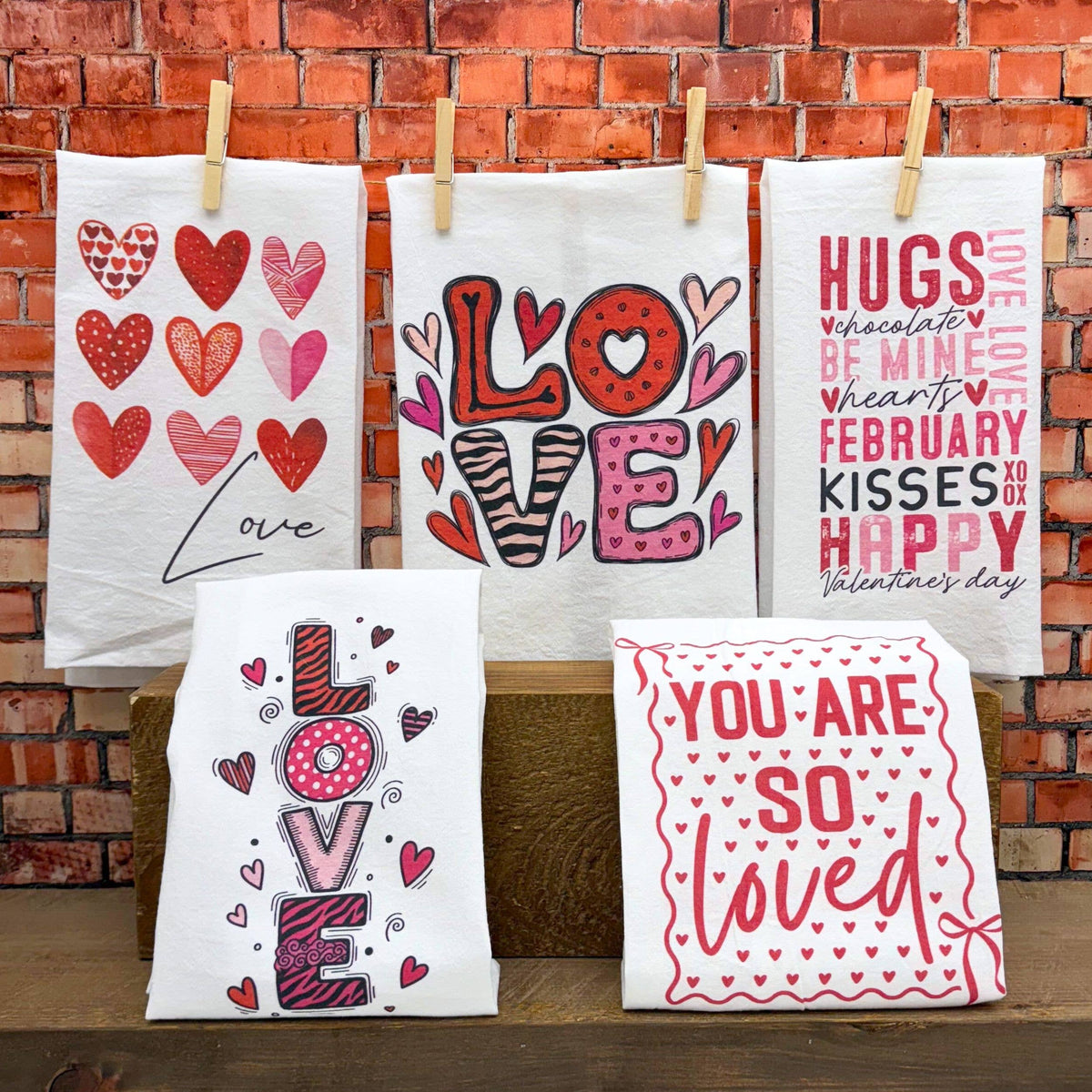 Vertical LOVE Hearts Valentine's Day Tea Towel