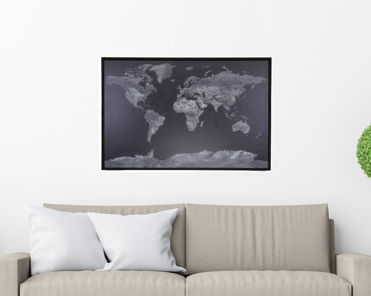 24x16 - Geographical Black and White World Map Magnetic Pin - Travel Map - SM003 - Driftless Studios