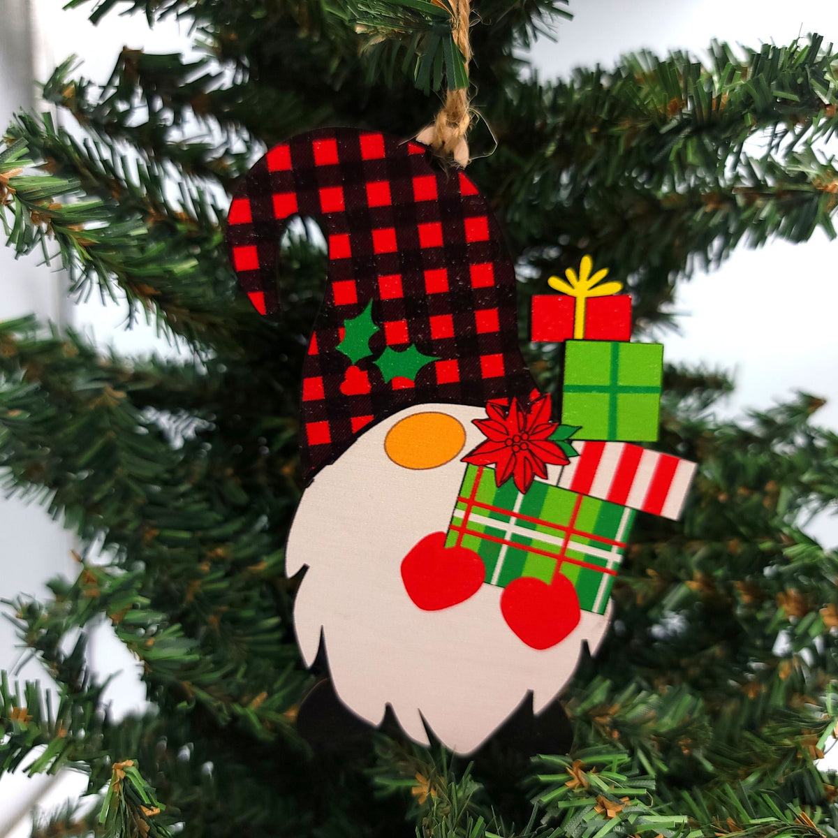 Cut Out Gnome With Presents Christmas Ornament - WSH005 - 6 Per Pack ( $3.75 Per Ornament)