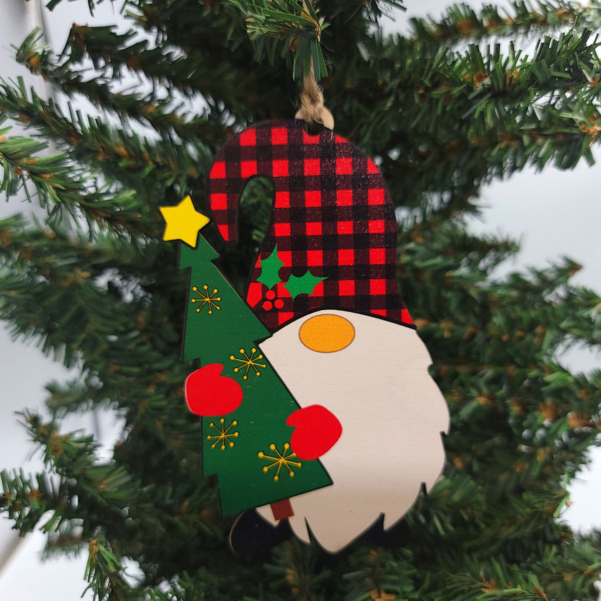 Cut Out Gnome With Tree Christmas Ornament - WSH006 - 6 Per Pack ( $3.75 Per Ornament)