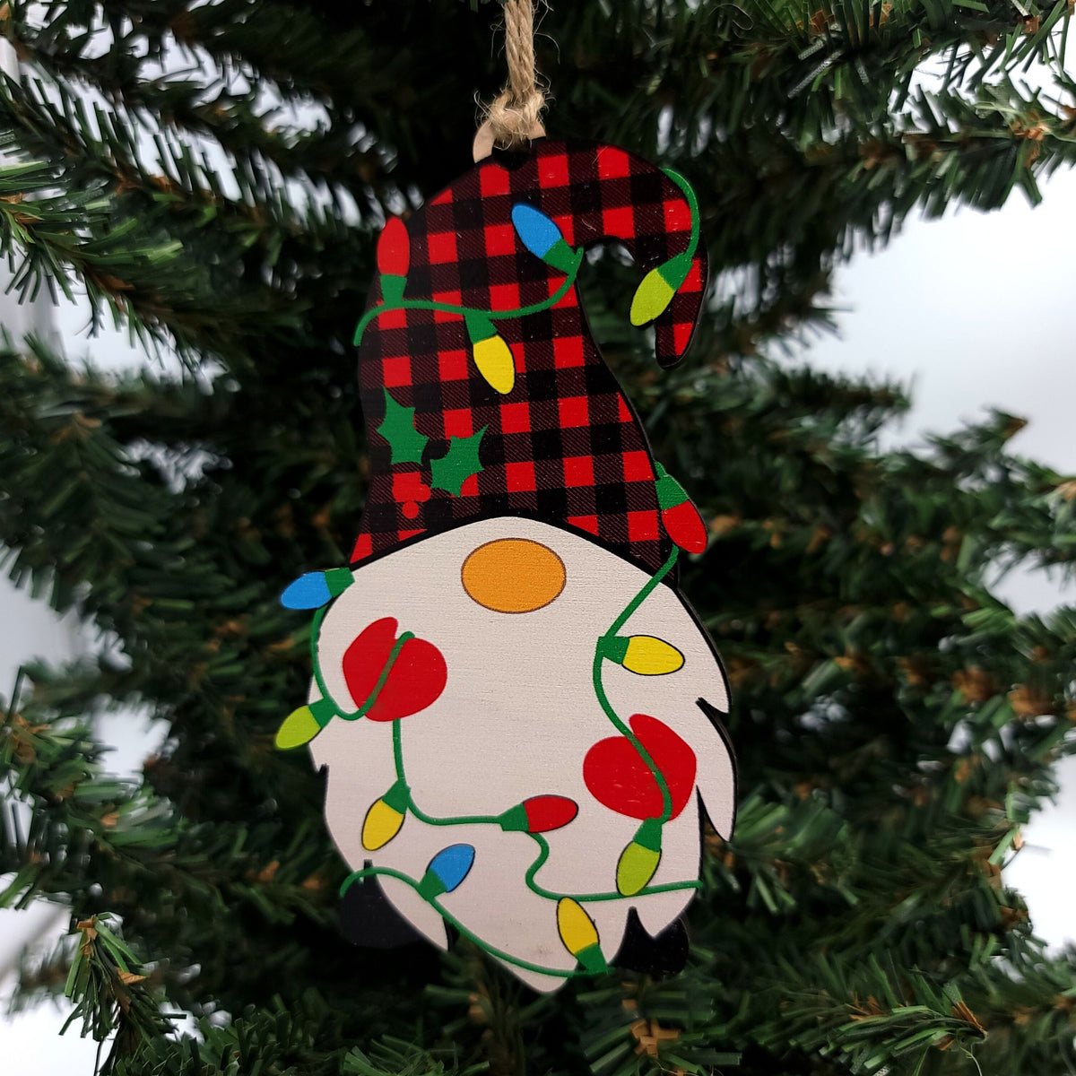 Cut Out Gnome With Lights Christmas Ornament - WSH007 - 6 Per Pack ( $3.75 Per Ornament)