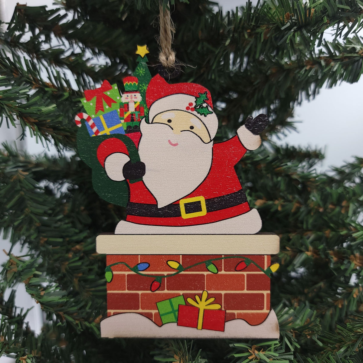 Cut Out Santa In Chimney Christmas Ornament - WSH003 - 6 Per Pack ( $3.75 Per Ornament)