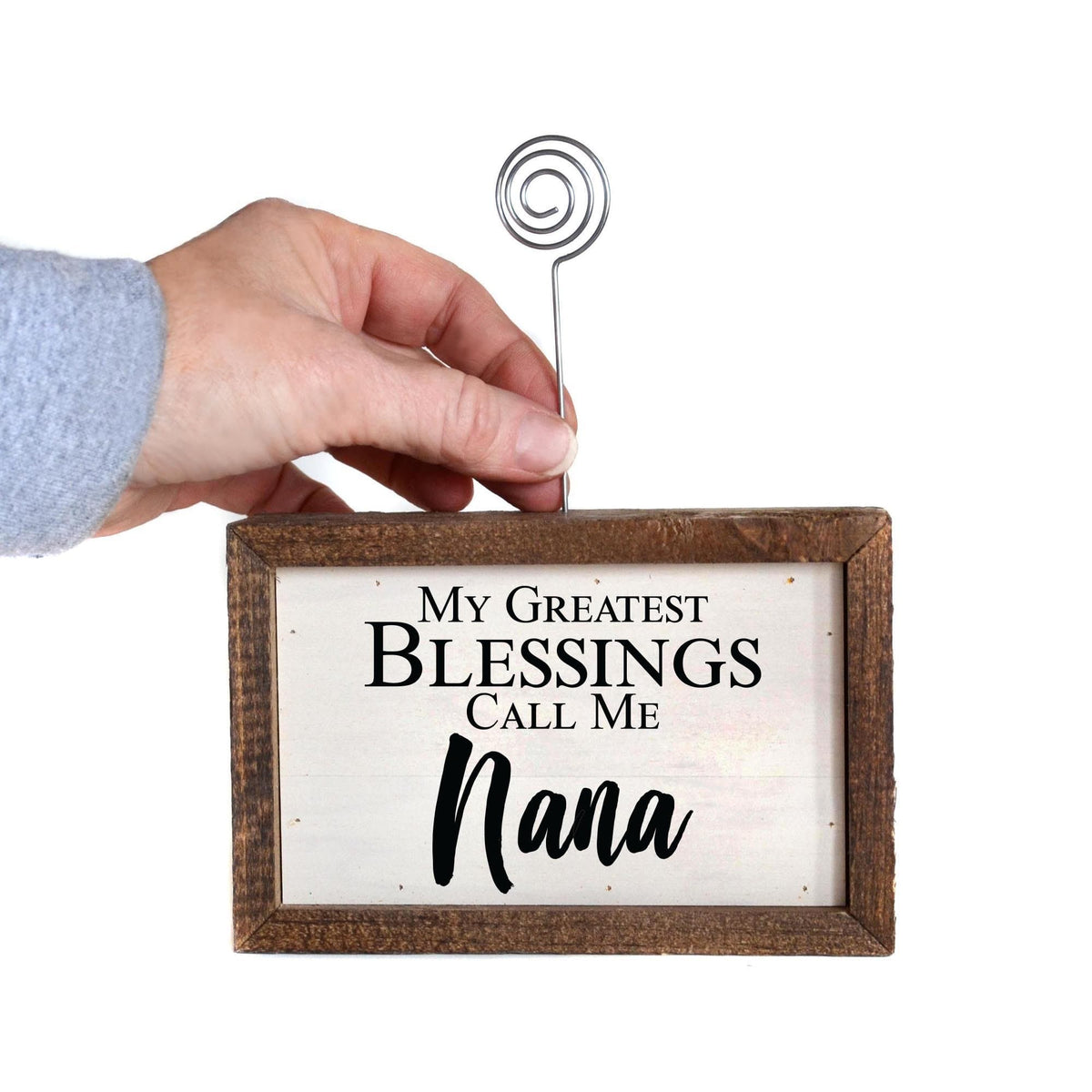 "Greatest Blessings Nana" Wood Sign w/Wire Picture Holder - AW021 - Driftless Studios