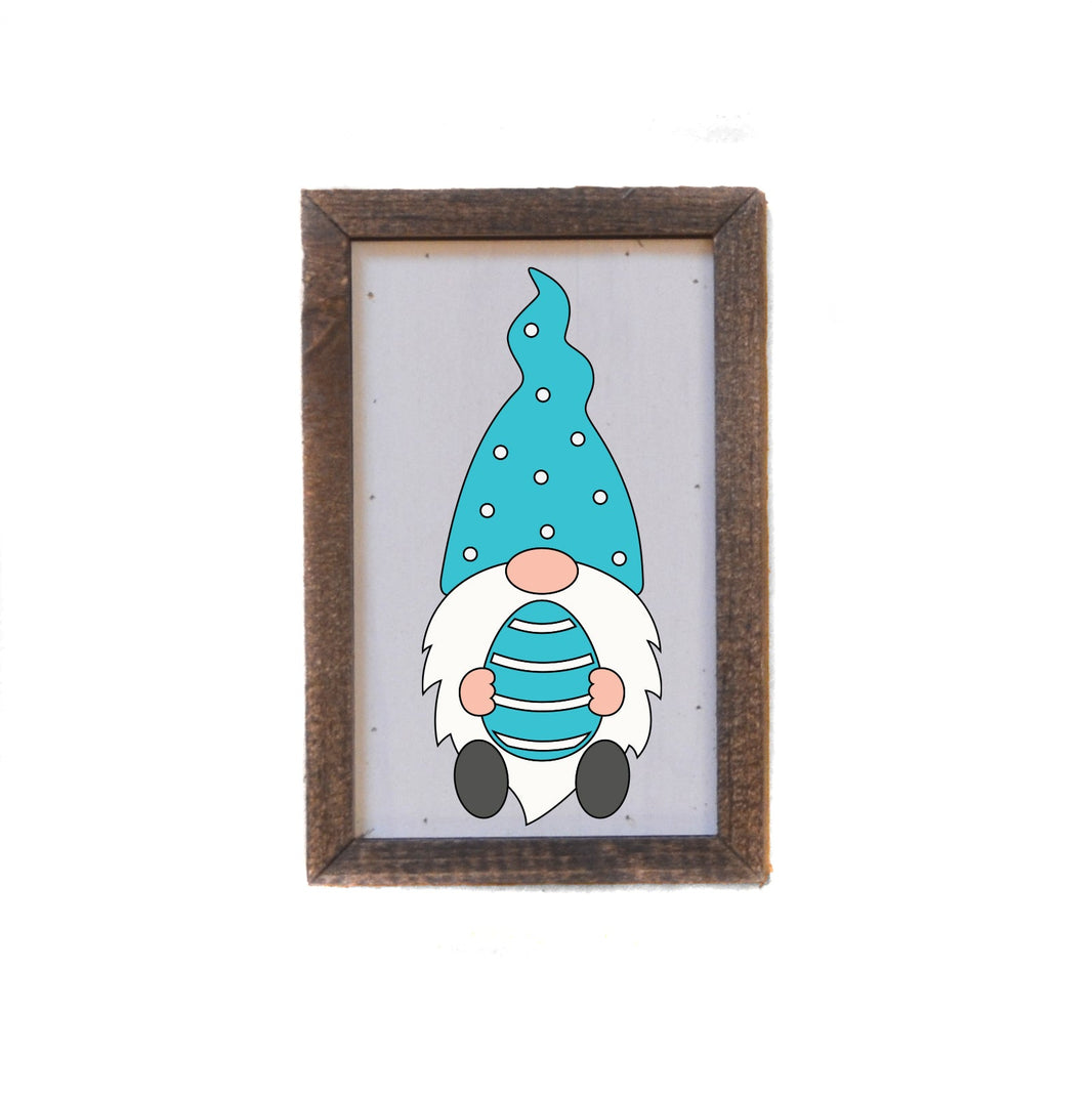"Blue Easter Bunny Gnome" 4"x6" Wood Sign - AW032 - 2 Per Pack ($6.00 Ea. Sign)