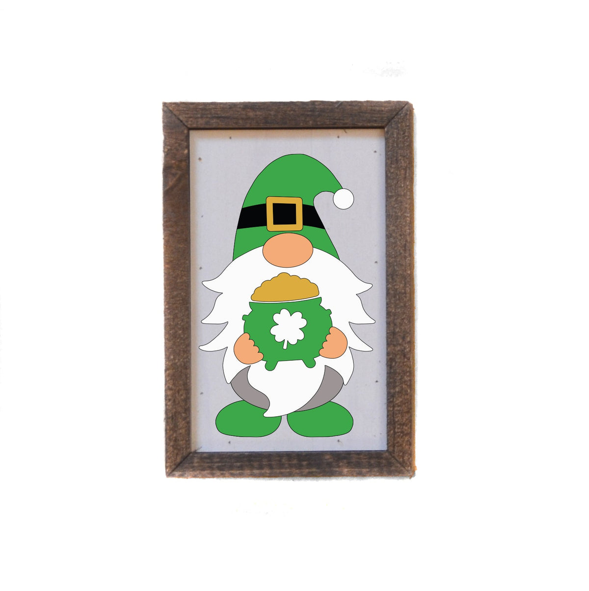 "Green Shamrock Gnome With Pot Of Gold" 4"x6" Wood Sign - AW037 - 2 Per Pack ($6.00 Ea. Sign)