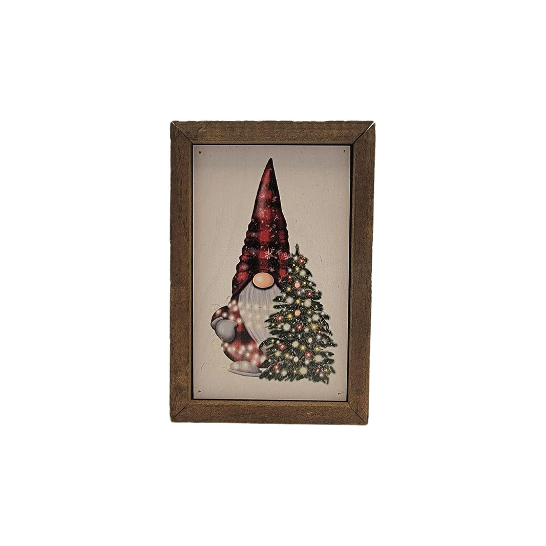 "Christmas Gnome With Christmas Tree" 4"x6" Wood Sign - AW045 - 2 Per Pack ($6.00 Ea. Sign)