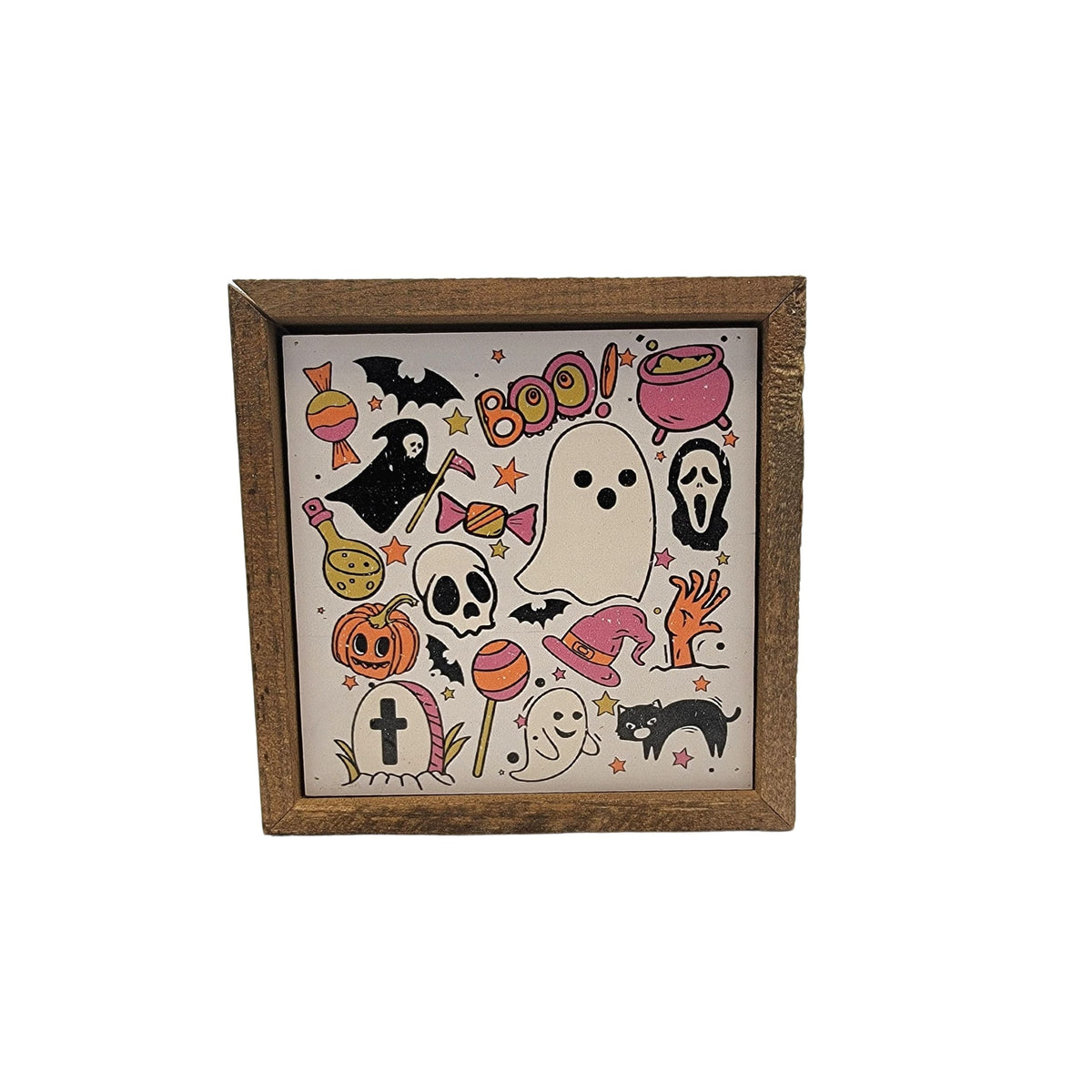 "Boo Halloween" 6x6 Sign - BW081 - Pack Of 2 ($6.75 Per Sign)