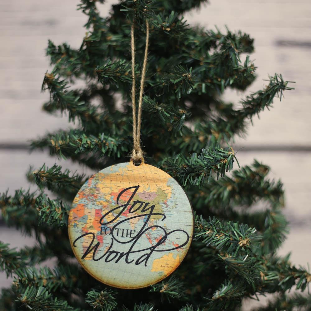 "Joy To The World" World Map Christmas Ornament - WW020 - Driftless Studios