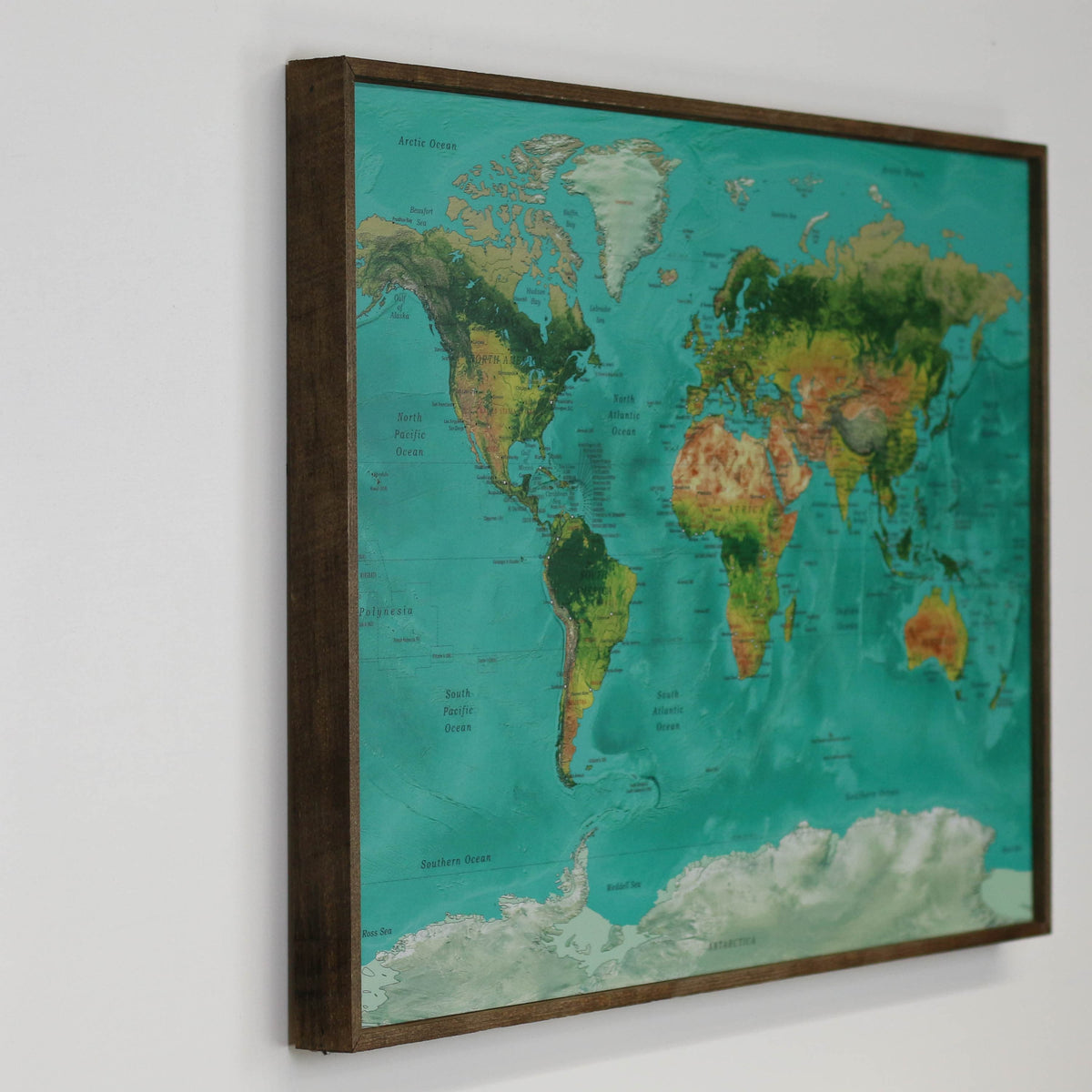 24x16 - Geographical Teal Natural Earth World Map - Travel Map - SM002 - Driftless Studios