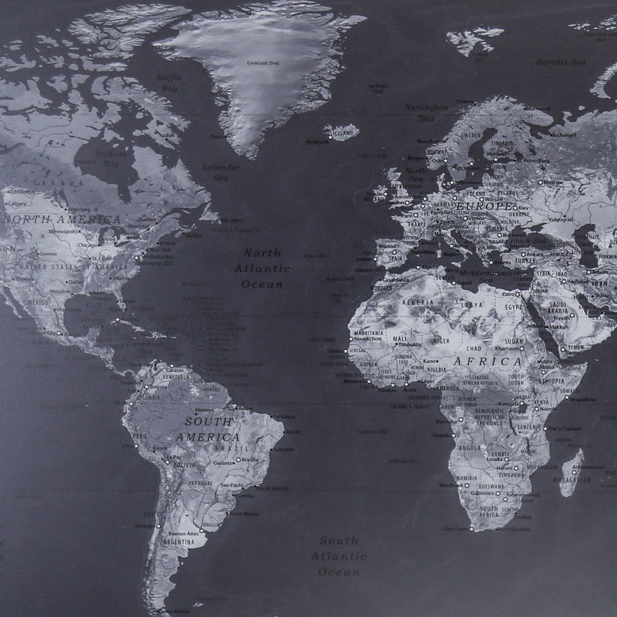 24x16 - Geographical Black and White World Map Magnetic Pin - Travel Map - SM003 - Driftless Studios