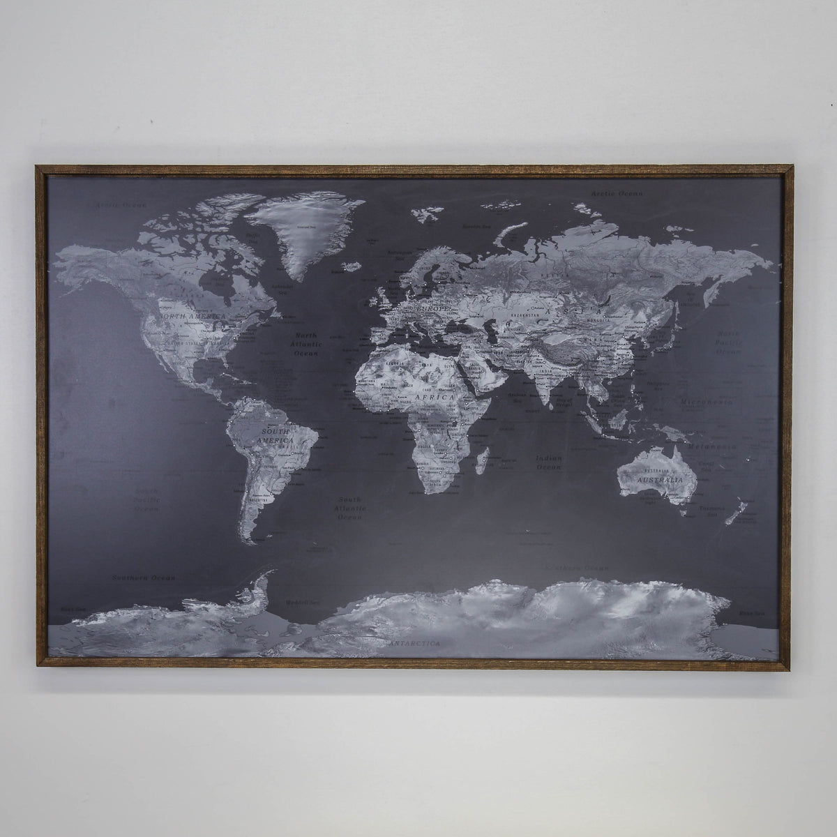 36x24 - Geographical Black and White World Map Push Pin - Travel Map - UM003 - Driftless Studios