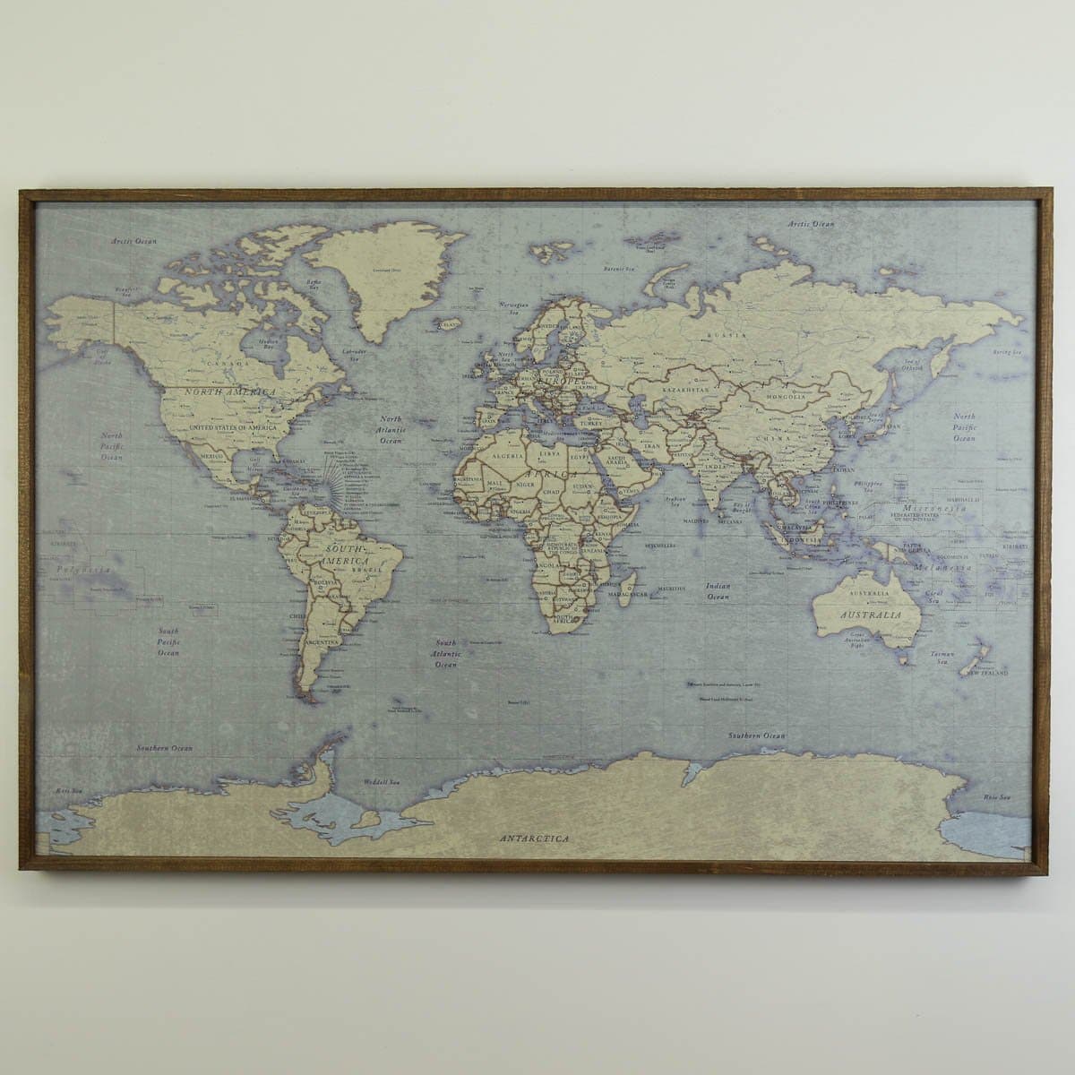 24x16 - Antique Tan World Map Magnetic Pin - Travel Map - SM005 - Driftless Studios