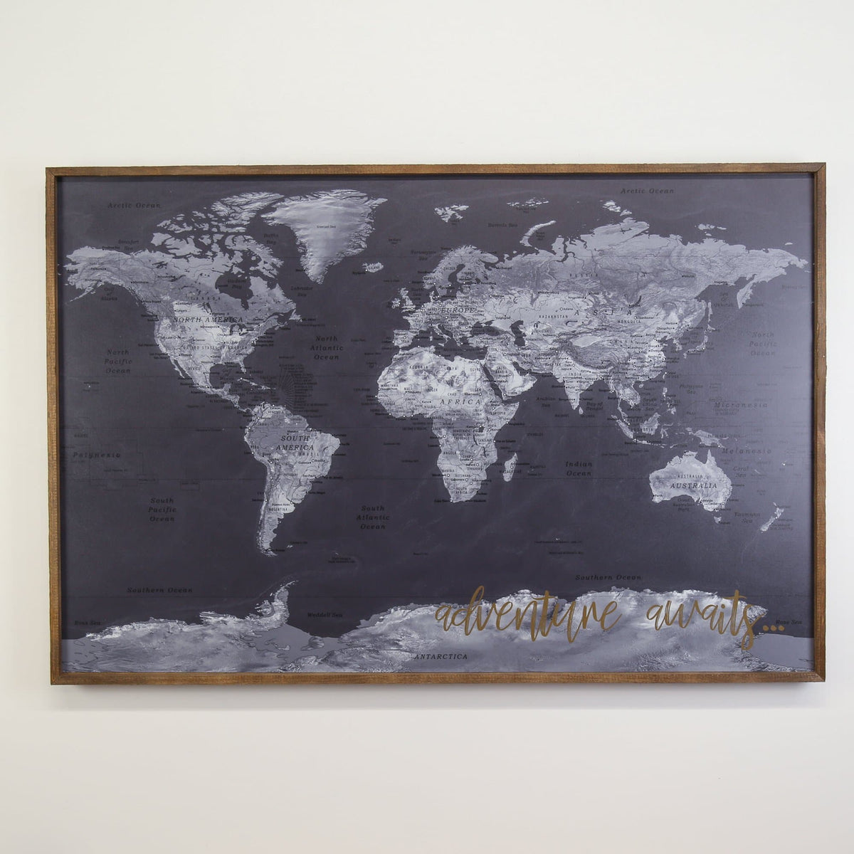36x24 - Geographical Black and White World Map Push Pin - Travel Map - UM003 - Driftless Studios