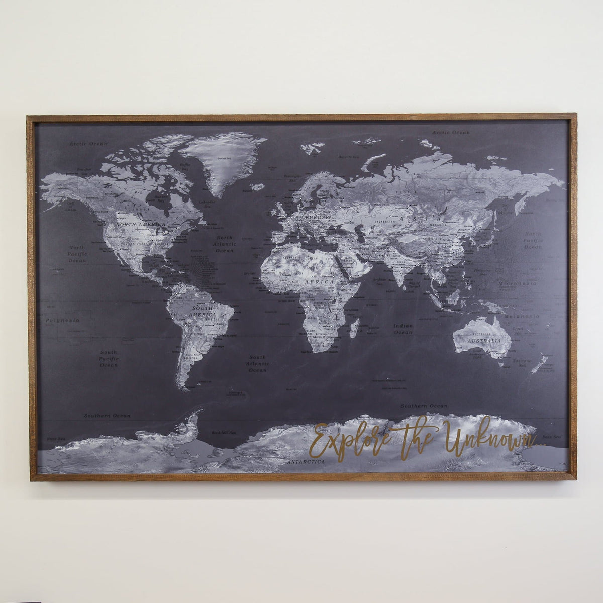 36x24 - Geographical Black and White World Map Push Pin - Travel Map - UM003 - Driftless Studios