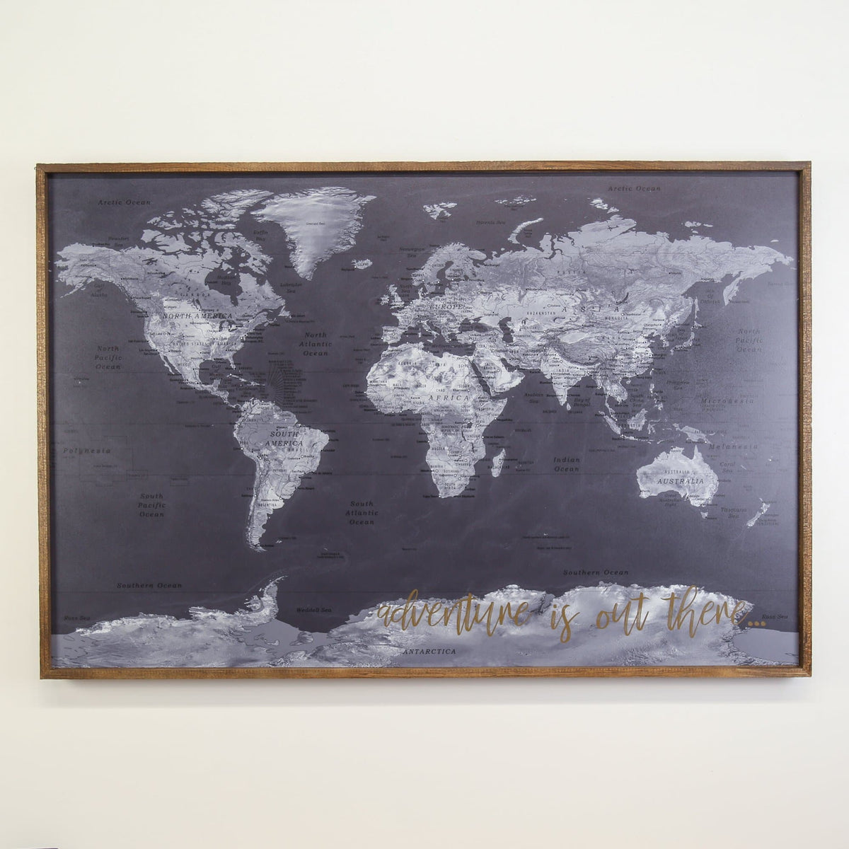 36x24 - Geographical Black and White World Map Push Pin - Travel Map - UM003 - Driftless Studios