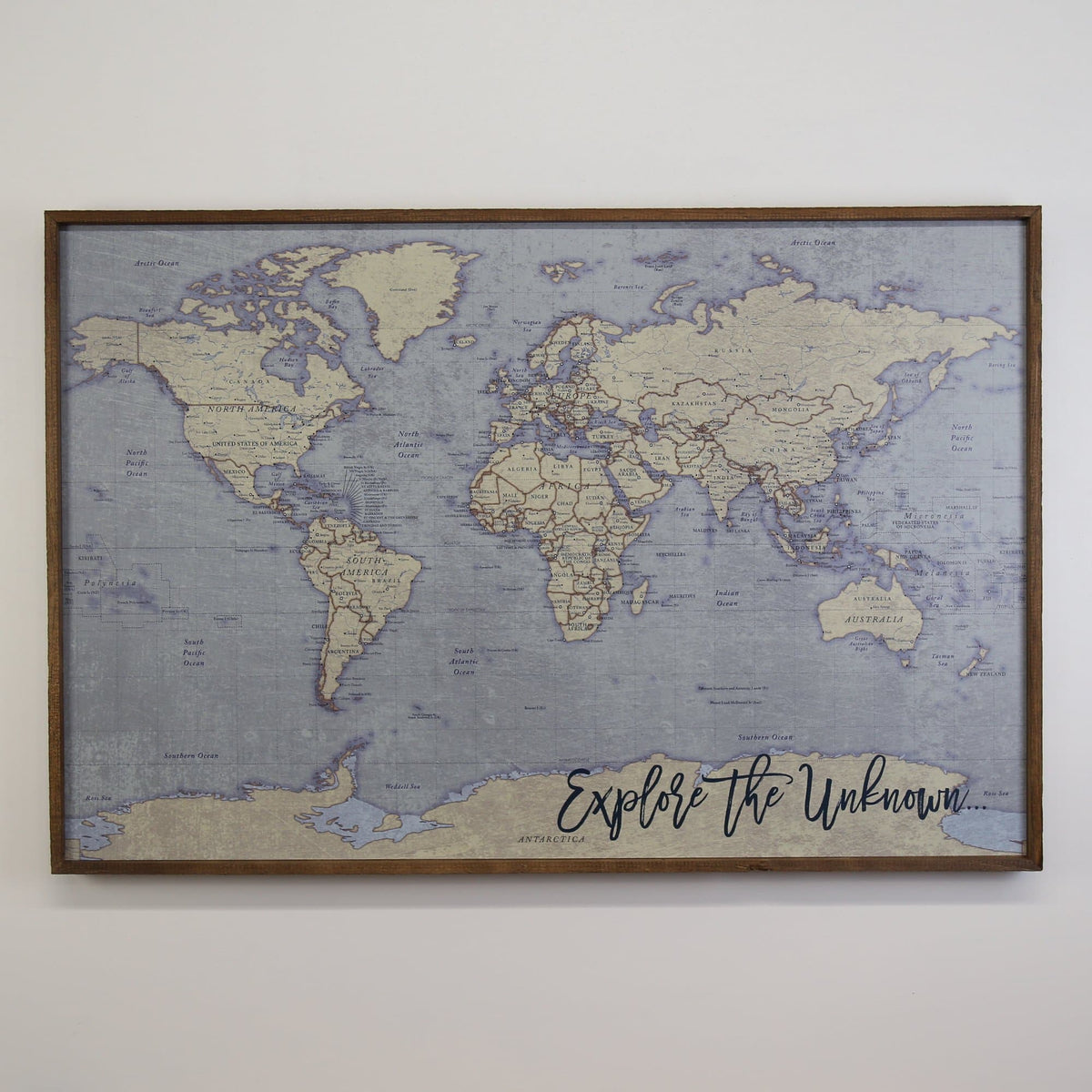 36x24 - Antique Tan World Map Push Pin - Travel Map - UM005 - Driftless Studios
