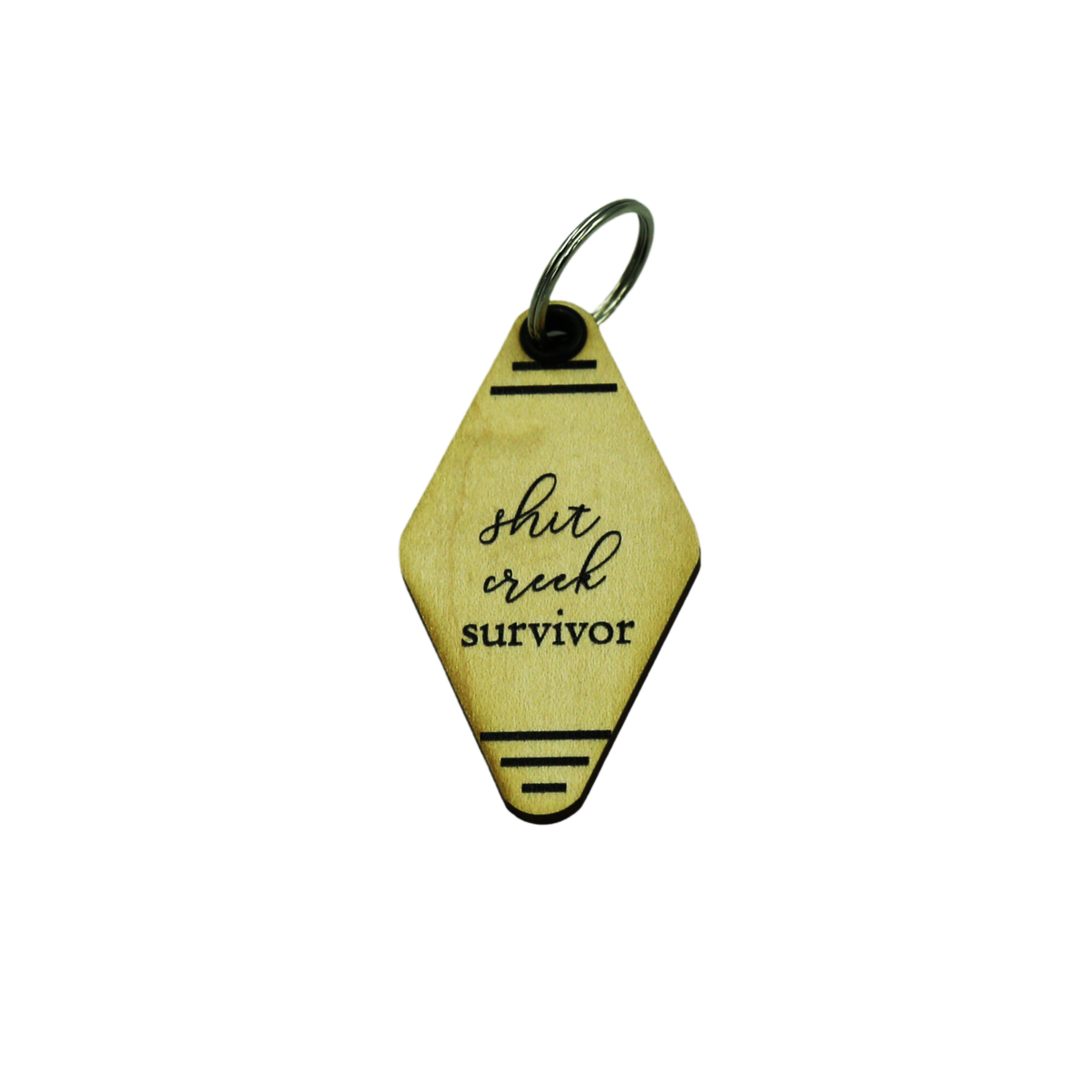 Wood Keychain - "shit creek survivor" - 6 Per Pack ($2.25 Ea. Keychain)