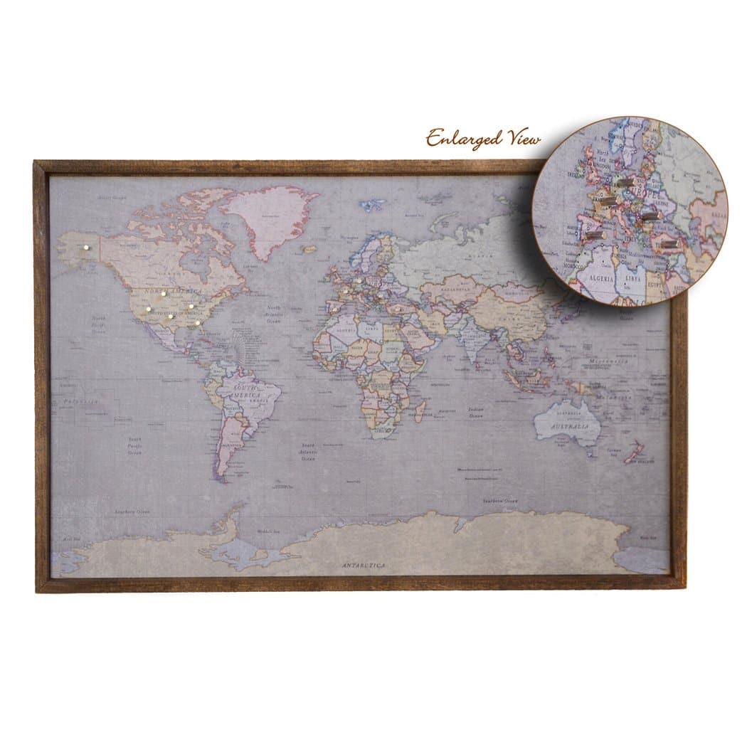 36x24 - Colored Antique World Map Push Pin - Travel Map - UM006 - Driftless Studios