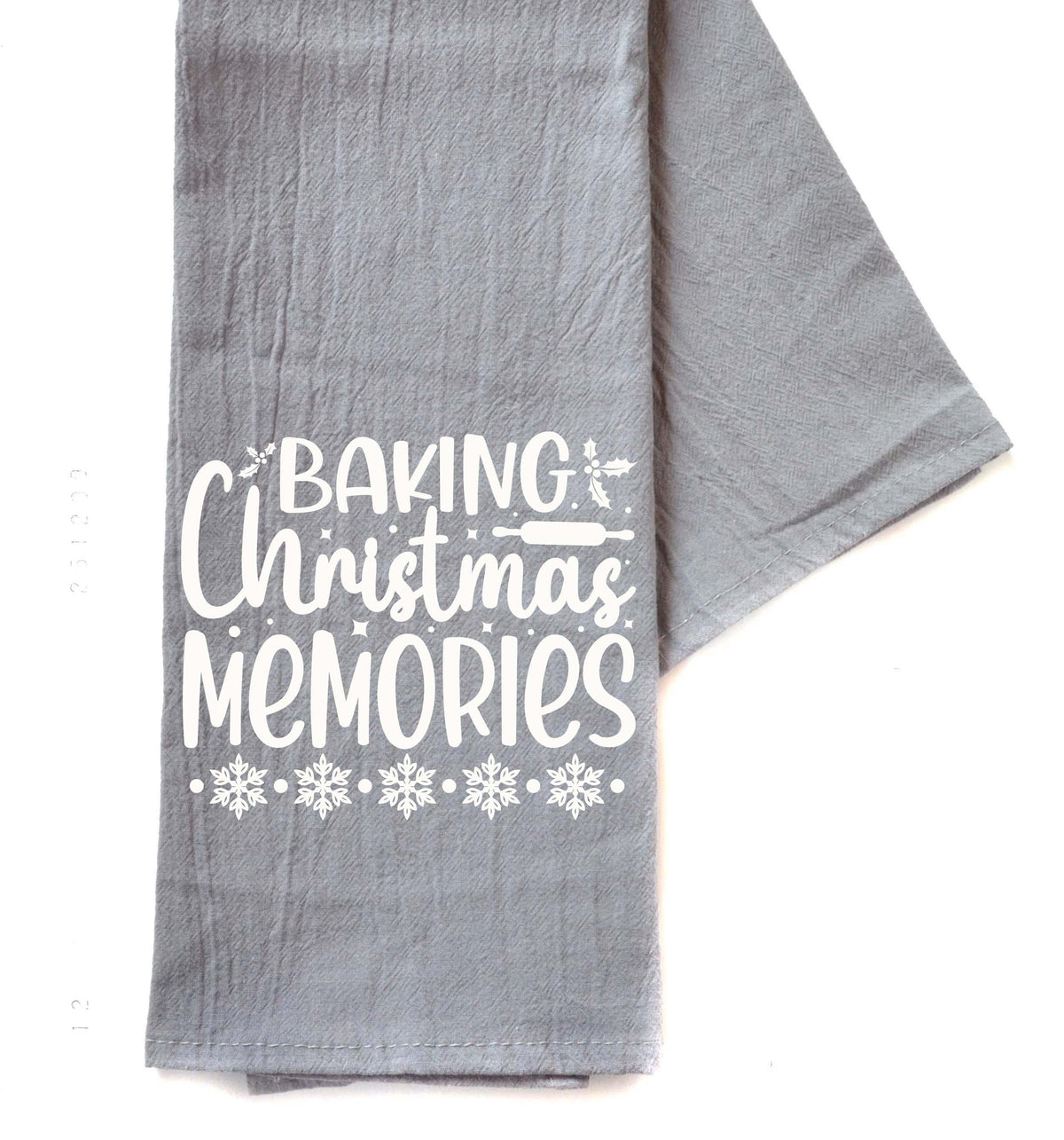 "Baking Christmas Memories" Gray Tea Towel -  TWL097 - Pack Of 4 Towels ($3.95 Per Towel)