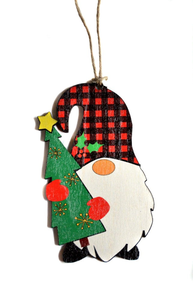 Cut Out Gnome With Tree Christmas Ornament - WSH006 - 6 Per Pack ( $3.75 Per Ornament)
