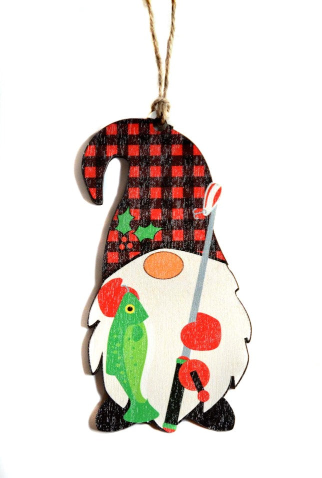 Cut Out Gnome With Fish Christmas Ornament - WSH011 - 6 Per Pack ( $3.75 Per Ornament)