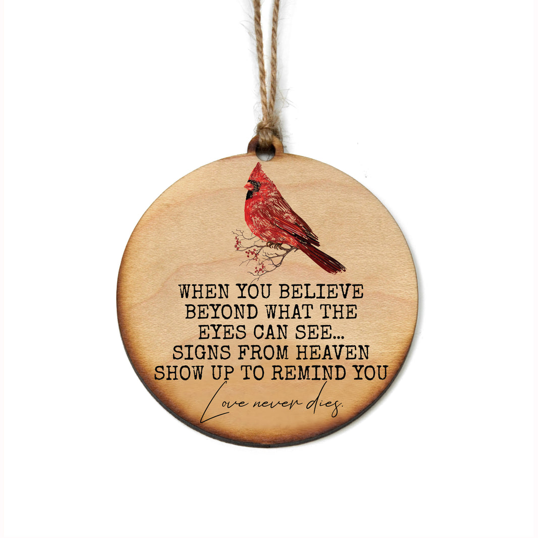 "Love Never Dies Cardinal" Christmas Ornament - WW035 - 6 Per Pack ( $2.95 Per Ornament)
