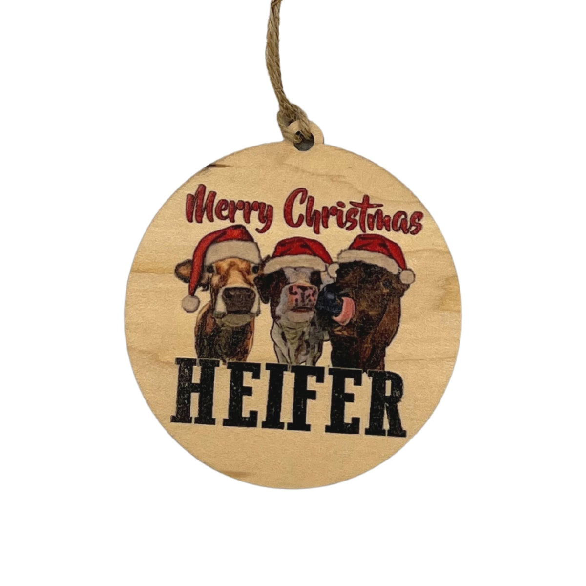 "Merry Christmas Heifer" Christmas Ornament - WW076 - 6 Per Pack ( $2.95 Per Ornament)