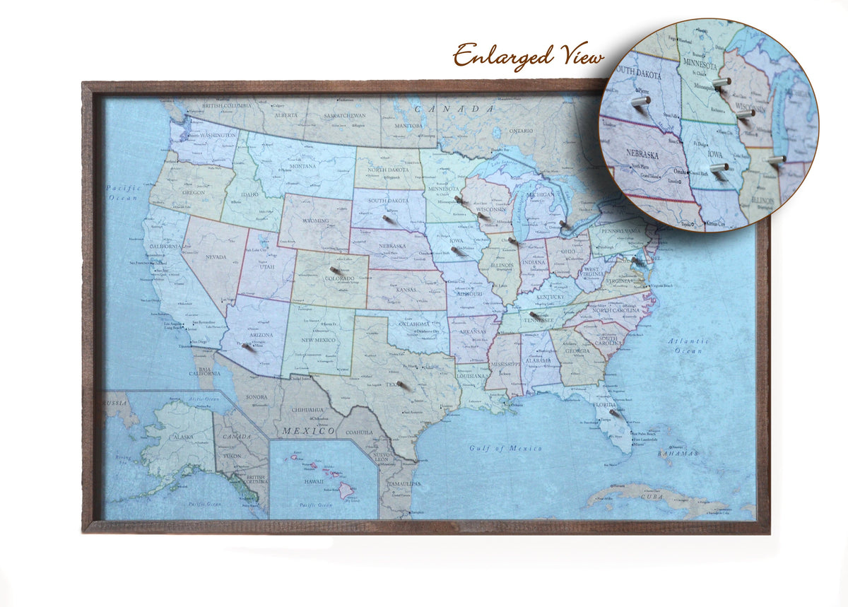 24x16 - Political Antique Color USA Map - US Travel Map - SM011 - Driftless Studios