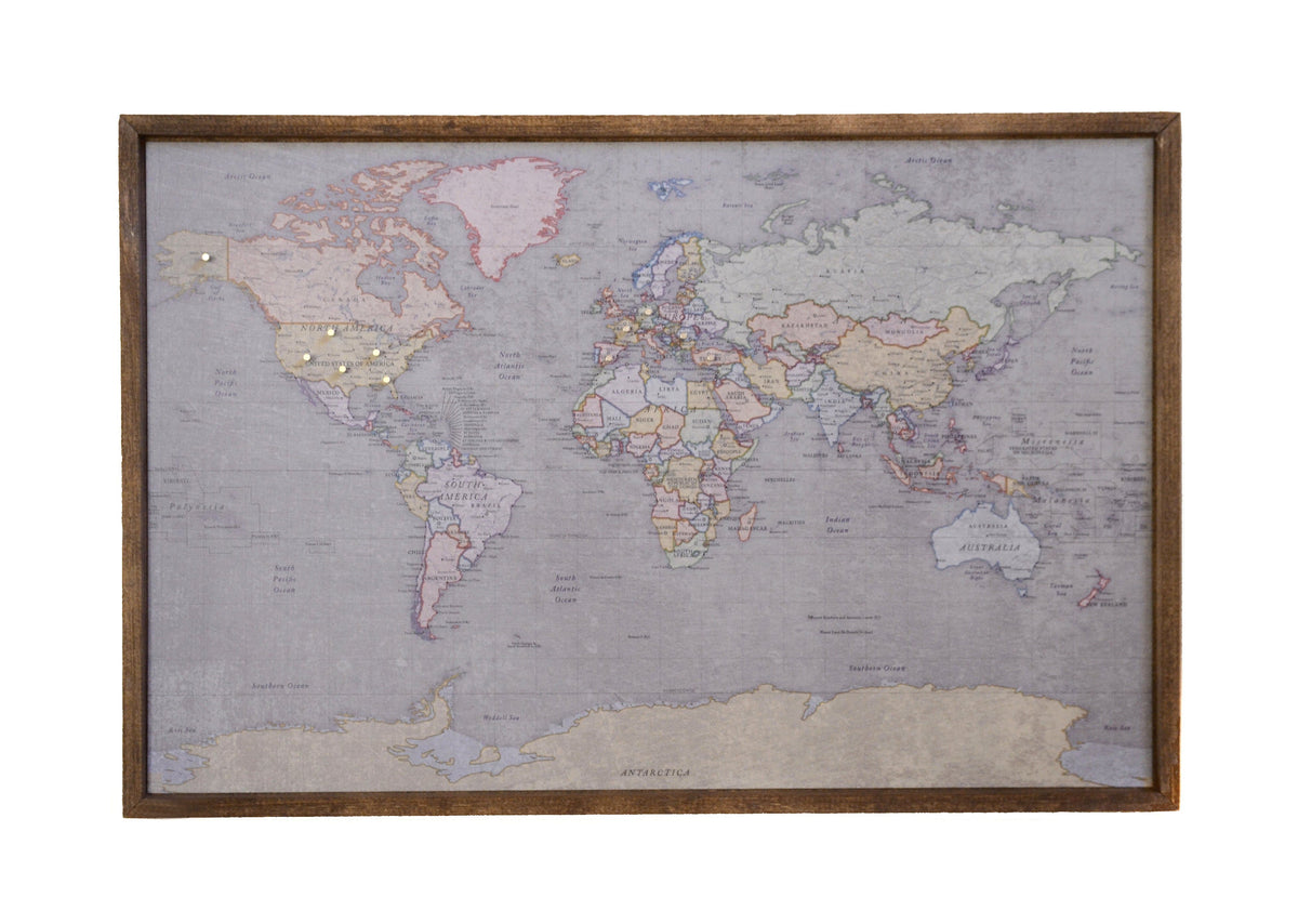 24x16 - Colored Antique World Map Magnetic Pin - Travel Map - SM006 - Driftless Studios
