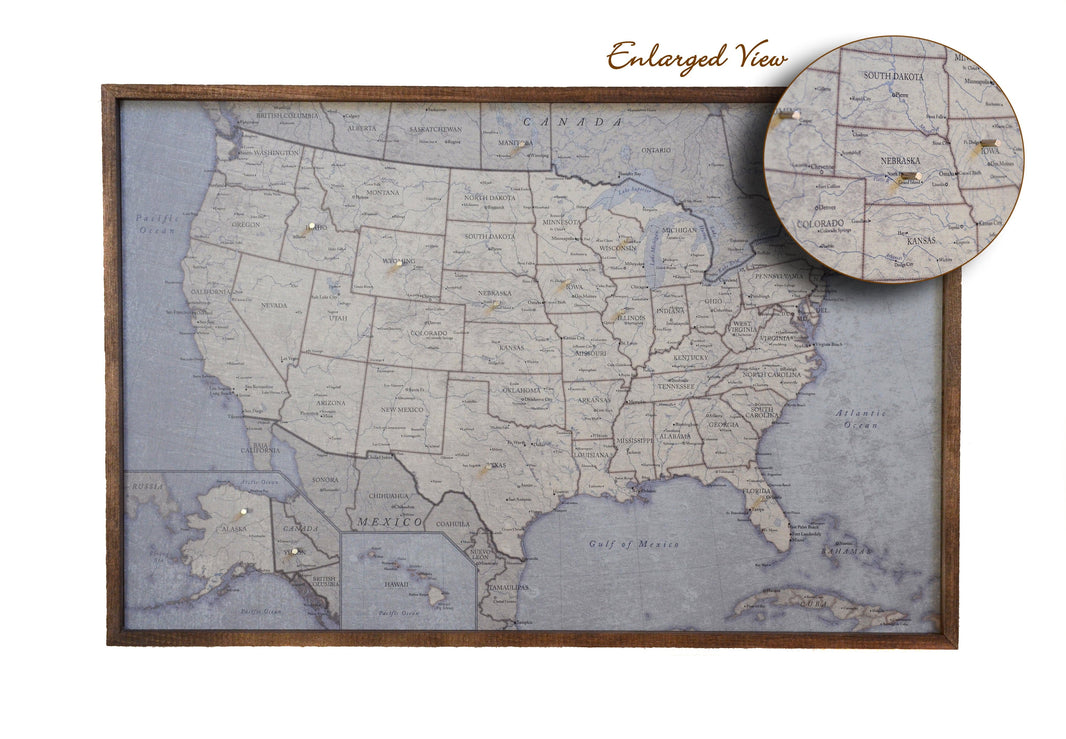 24x16 - Antique Tan USA Map - US Travel Map - SM010 - Driftless Studios